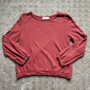 Ann Taylor Loft Peasant Blouse Women's M Rose Pink Long Sleeve Stretch Casual